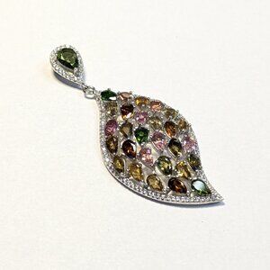 Pendant Fancy Tourmaline and Chrome Diopside with CZ accents 925